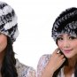 Natural Rabbit Fur Hat For Women Beanies Genuine Warm Winter Cap Knitted Pom Pom