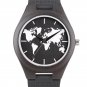 Men Wrist Watch Bamboo Genuine Leather World Map Quartz Unisex Quartz Dark Wood