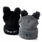 Winter Hat Women Cat Ear Style Warm Girls Ski Cap Knit Beanie Faux Fur Pom Pom
