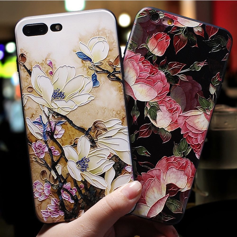 Phone Case For Iphone 6 6S 7 8 Plus X XS XR 3D Relief Floral Silicon Cover Women