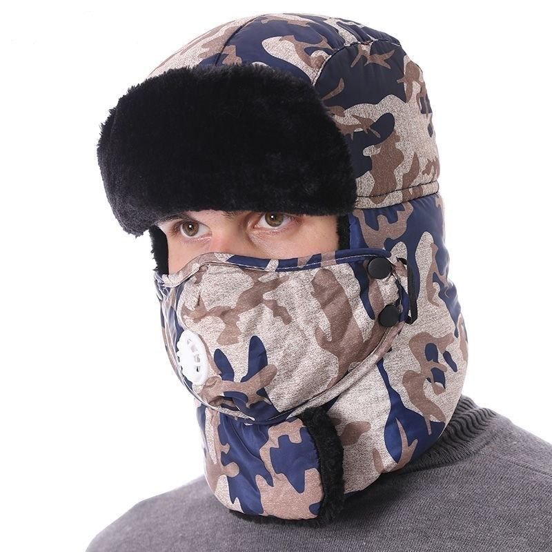 Winter Ski Mask Hat For Men Women Bomber Warm Camouflage Trapper Fur Aviator Ear