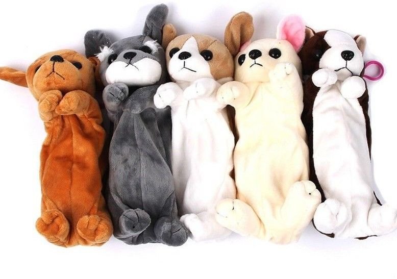 Plush Pencil Pen Case Kids Cute Dog Puppy School Supplies Bags Soft Pouch