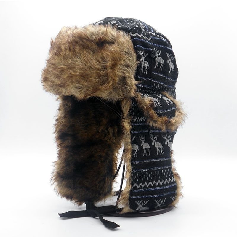 Ear Flaps Winter Bomber Hat Men Women Fur Ushanka Russian Warm Cap Christmas Elk
