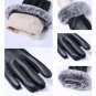 Faux Leather Winter Gloves For Women Fur Wrist Warm Lady Mittens Touch Screen