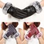 Faux Leather Winter Gloves For Women Fur Wrist Warm Lady Mittens Touch Screen