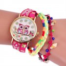 Girls Wrist Watch Leather Women Bracelet Knitting Owl Pattern Quartz Fashion Kid