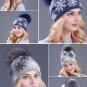 Winter Hat For Women Pom Pom Fur Snowflake Knitted Ski Cap Warm Beanie Wool Xmas