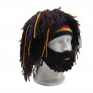 Men Winter Hat Wig Beard Mask Rasta Beanie Caveman Handmade Crocheted Costume