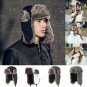 Winter Bomber Hat Men Warm Russian Trapper Trooper Ear Flap Ski Faux Fur Cap