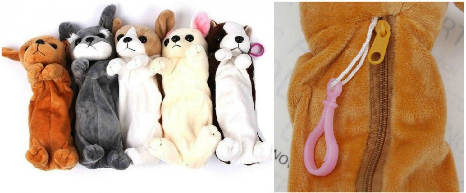 Pencil Pen Case Kids Plush Cute Dog Puppy School Supplies Bags Soft Pouch