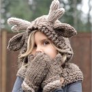 Kids Winter Hat Scarf Gloves Set Baby Moose Warm Wool Clothes Cap Knit Beanie