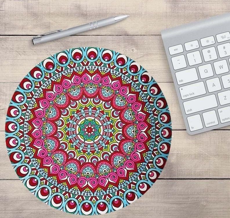 Round Mouse Pad Mat Rug Bohemian Flower Style Anti Slip PC Gaming Vintage Retro