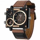 Luxury Quartz Men Wrist Watch Art Brand Rectangle Three Time Zone Canvas Strap