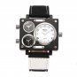 Luxury Quartz Men Wrist Watch Art Brand Rectangle Three Time Zone Canvas Strap