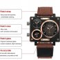 Luxury Quartz Men Wrist Watch Art Brand Rectangle Three Time Zone Canvas Strap
