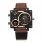 Luxury Quartz Men Wrist Watch Art Brand Rectangle Three Time Zone Canvas Strap