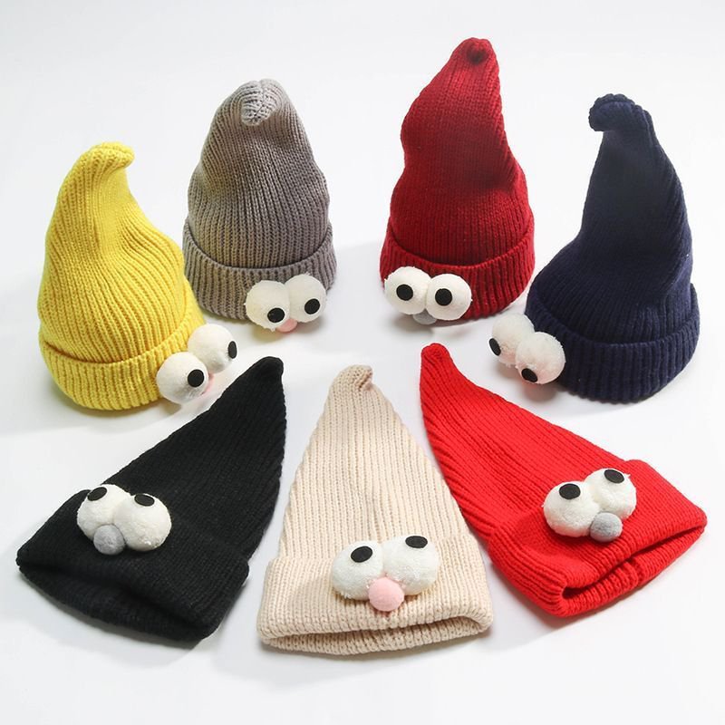 Kids Winter Hat Warm Knitted Cute Cartoon Wizard Eye Curled Knit Children Beanie
