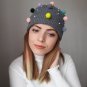 Women Winter Hat Mini Pom Pom Pearls Candy Colors Beanie Knit Warm Girls Cap New