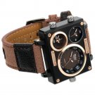 Men Wrist Watch Luxury Quartz Art Brand Rectangle Three Time Zone Canvas Strap
