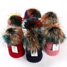 Fox Fur Women Winter Hat Real Pompom Warm Knit Cap Girls Skullies Beanies New