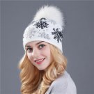 Winter Pom Pom Hat For Women Fur Snowflake Knitted Ski Cap Warm Beanie Wool Xmas