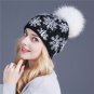 Winter Pom Pom Hat For Women Fur Snowflake Knitted Ski Cap Warm Beanie Wool Xmas