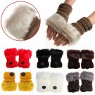 Faux Rabbit Fur Fingerless Women Gloves Winter Wrist Warm Knitted Girls Mittens