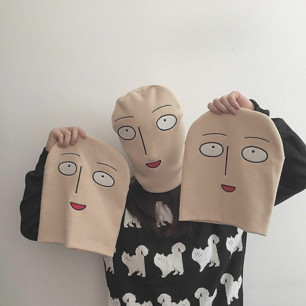 Winter Hat One Punch Man Men Women Funny Ski Knit Cap Cartoon Anime Bald Saitama