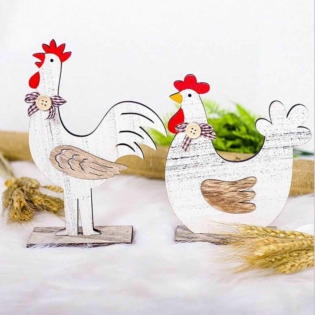 Easter Wooden Decorations Cock Spring Home Ornaments Toy Craft Children Gifts