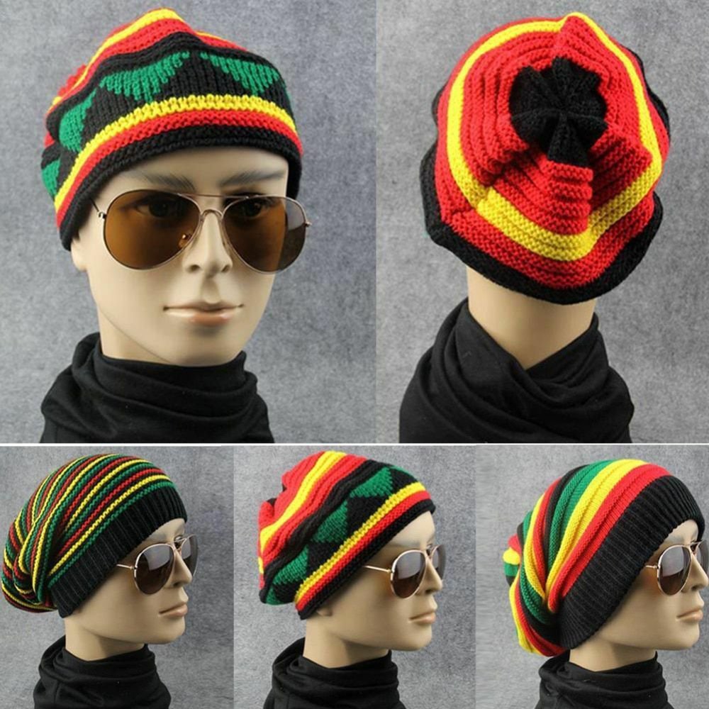 Bob Marley Rasta Hat Men Women Jamaican Smoke Hip Hop Cap Striped Crochet Beanie