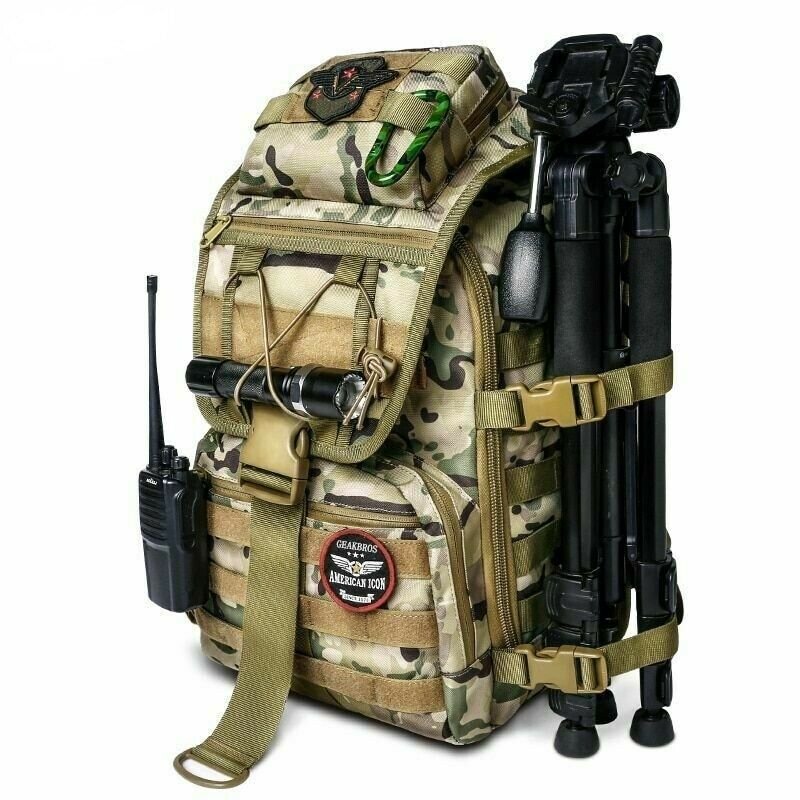 Camo Tactical Backpack Military Army Waterproof Hiking Camping Rucksack Outdoor