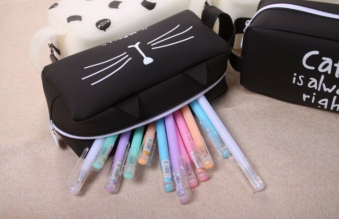 Pencil Pen Case Silica Gel Storage Bag Cosmetic Makeup Holder Box For Kids Cat