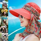 Women Summer Sun Hat Beach Foldable Sunscreen Floral Print Caps Neck Wide Brim