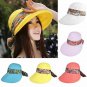 Women Summer Sun Hat Beach Foldable Sunscreen Floral Print Caps Neck Wide Brim