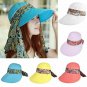 Women Summer Sun Hat Beach Foldable Sunscreen Floral Print Caps Neck Wide Brim