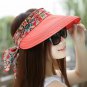 Women Summer Sun Hat Beach Foldable Sunscreen Floral Print Caps Neck Wide Brim