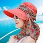 Women Summer Sun Hat Beach Foldable Sunscreen Floral Print Caps Neck Wide Brim