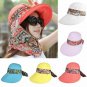 Women Summer Sun Hat Beach Foldable Sunscreen Floral Print Caps Neck Wide Brim