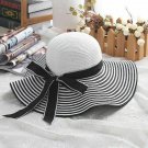 Large Brim Sun Hat For Women Striped Bowknot Summer Straw Beach Cap Foldable