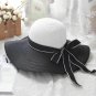 Large Brim Sun Hat For Women Striped Bowknot Summer Straw Beach Cap Foldable