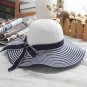 Large Brim Sun Hat For Women Striped Bowknot Summer Straw Beach Cap Foldable