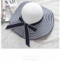 Large Brim Sun Hat For Women Striped Bowknot Summer Straw Beach Cap Foldable