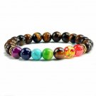 Chakra Bracelets Yoga Beads Natural Stone Men Tiger Eye 7 Bangles Buddha Prayer