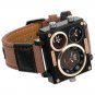 Men Quartz Wrist Watch Luxury Art Brand Rectangle Three Time Zone Canvas Strap