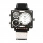 Men Quartz Wrist Watch Luxury Art Brand Rectangle Three Time Zone Canvas Strap
