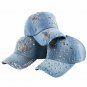 Women Baseball Cap Jeans Crown Shaped Casual Fitted Rhinestone Girl Snapback Hat