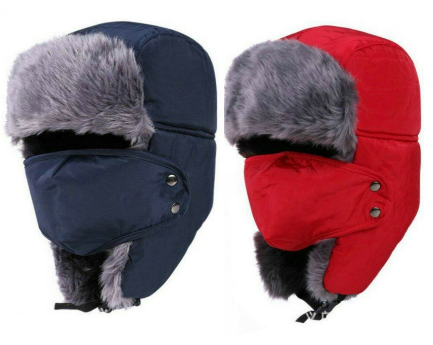 Men Winter Hat Trooper Ski Bomber Aviator Mask Faux Fur Ear Flap Cap Warm