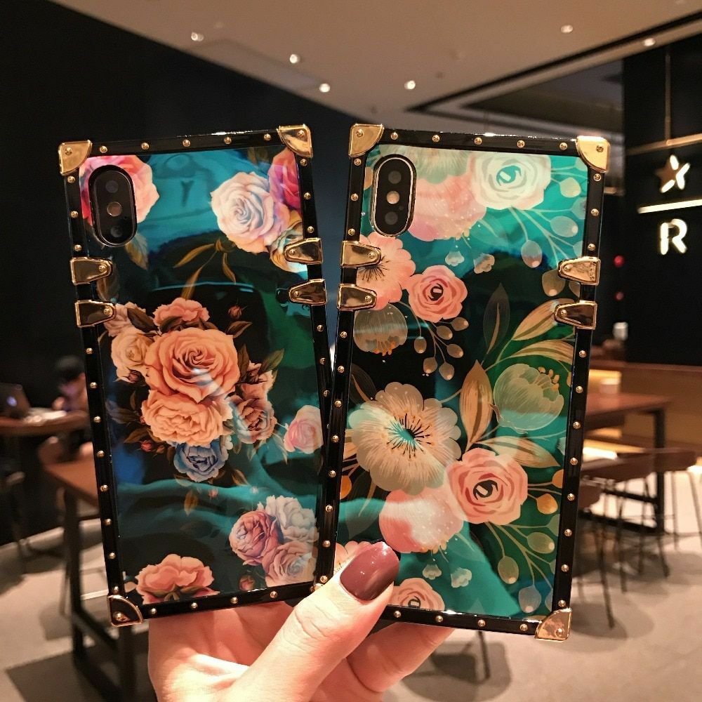 Phone Cover Case Transparent For iPhone 6s 7 8 Plus Xr X Xs Max Glass Flowers