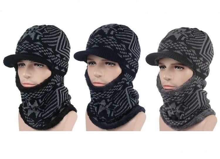 Winter Hat Scarf Mask Men Women Knitted Ski Bomber Cap Beanie Ear Flap Ushanka