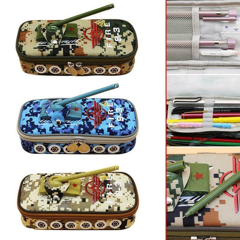 School Pen Pencil Case Box Tank Style Camouflage Oxford Canvas Bag For Boys Kids
